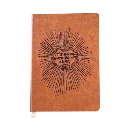 Denik Embroidered Vegan-Leather Layflat Flexible Cover Journal, College Rule, Brown/Black, 8x5.5, 72 Sheets AHBC1009L